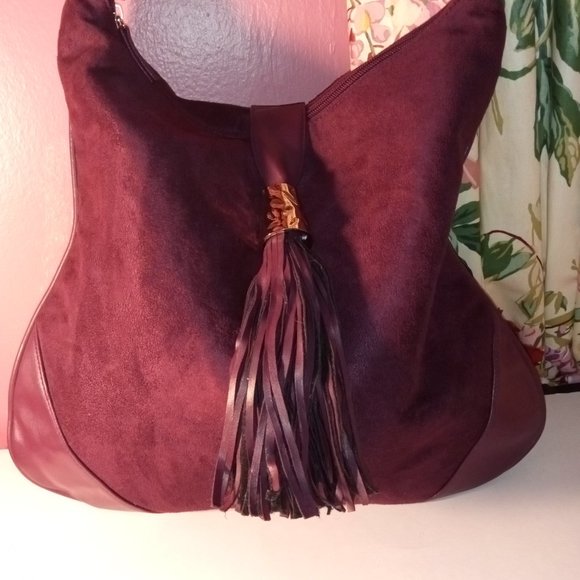 NEW PURPLE SQUARED BY SONDRA ROBERTS SHOULDER HANDBAG W/ ROPE STRAP & TASSIL - Picture 12 of 13